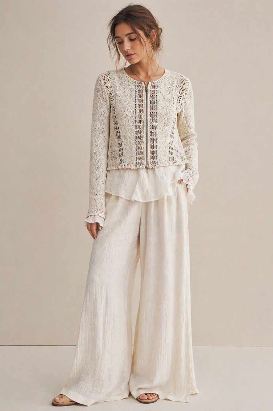 Anthropologie Knitted & Knotted Open Knit Zip Cardigan Women Size S